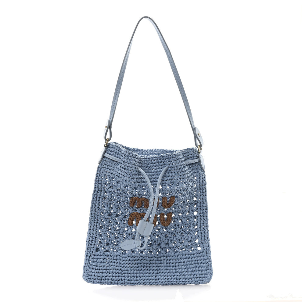 Raffia Crochet Mini Bucket Bag Blue