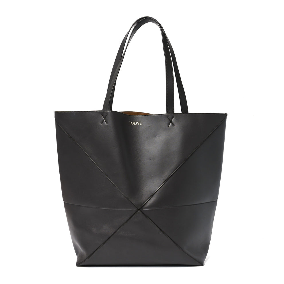 Shiny Calfskin Large Puzzle Fold Tote Dark Grey