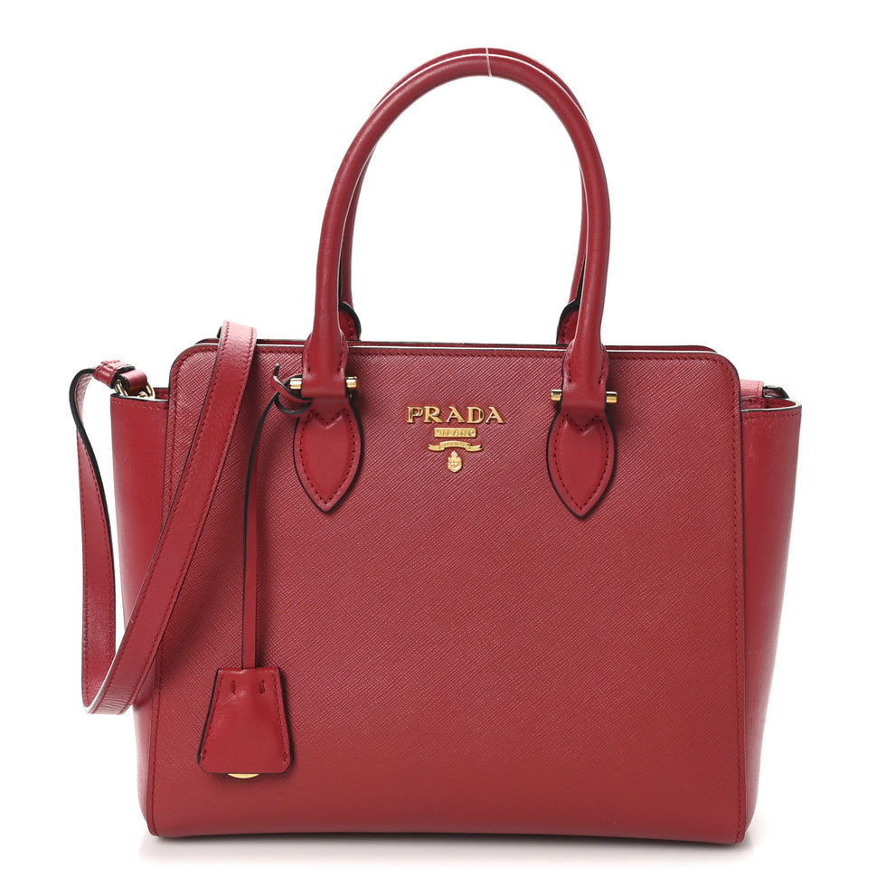 Saffiano Soft Calfskin Small Zippered Tote Fuoco