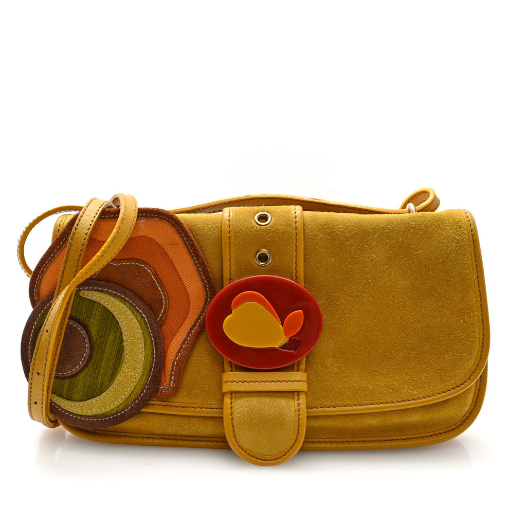 Suede Embroidered Shoulder Bag Yellow