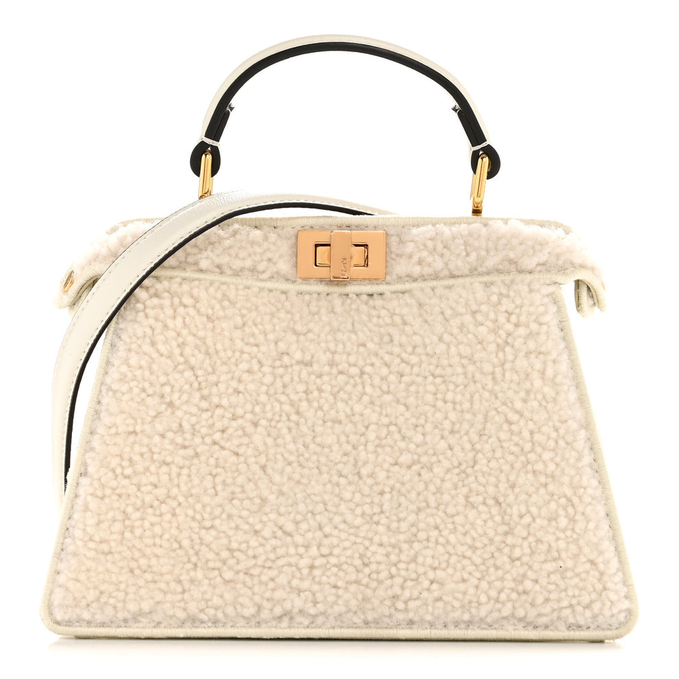 Curly Shearling Shiny Nappa Petite Peekaboo I SEE U Satchel White