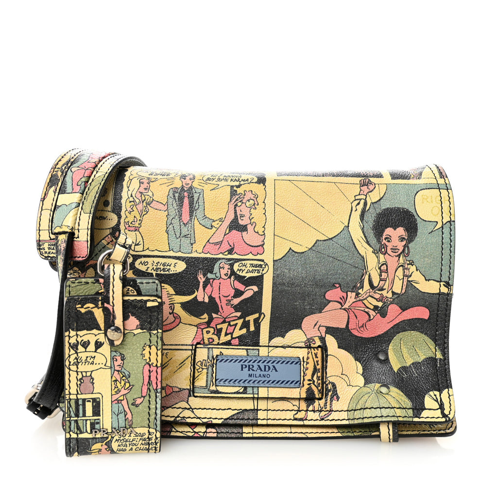 Glace Calfskin Vintage Comics Etiquette Flap Lago Multicolor