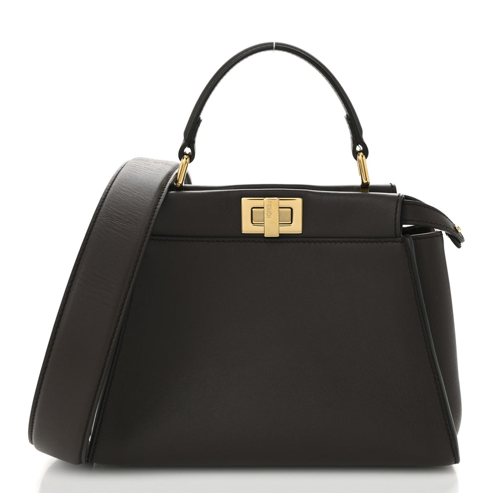 Vitello Seta Suede FF Mini Peekaboo Iconic Satchel Chocolate Sigaro Marrone