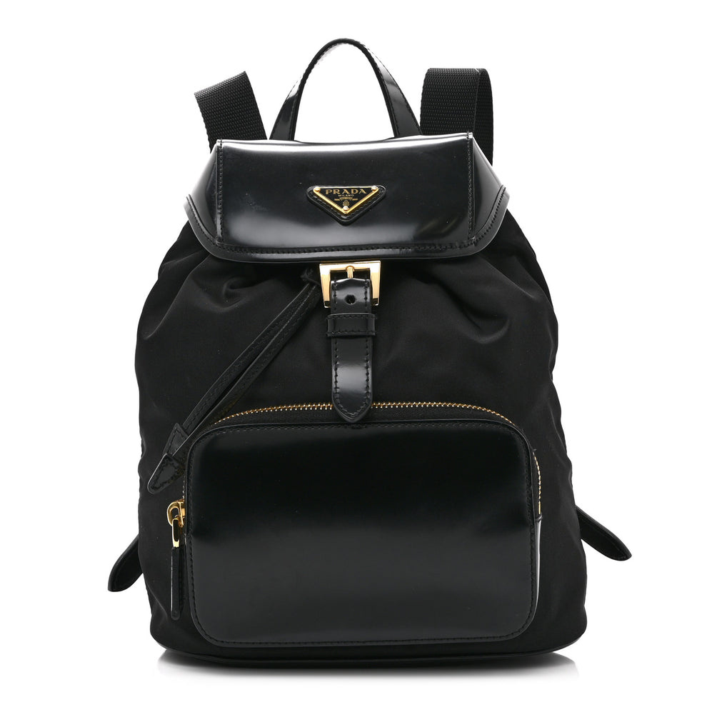 Re-Nylon Tessuto Brushed Calfskin Backpack Black