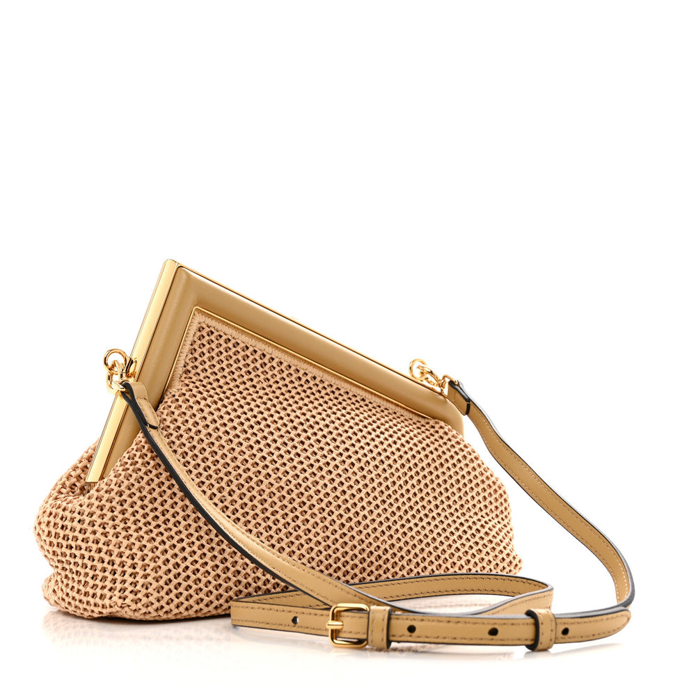 Raffia Nappa Macrame Small Fendi First Natural Sahara