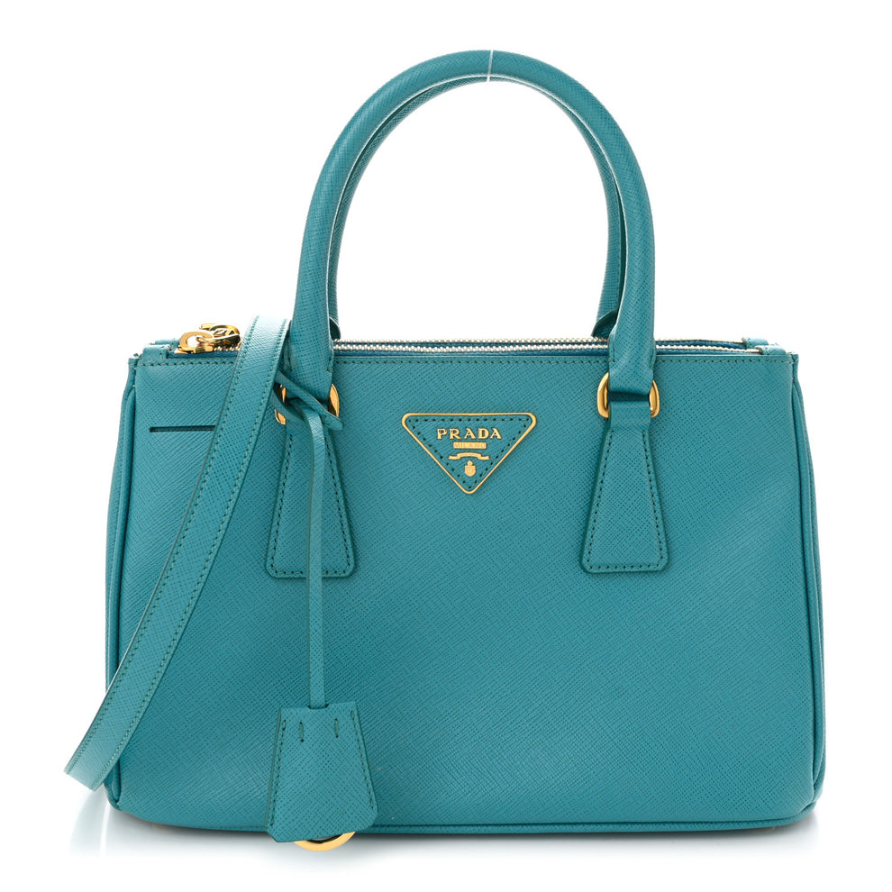 Saffiano Lux Small Galleria Double Zip Tote Turchese