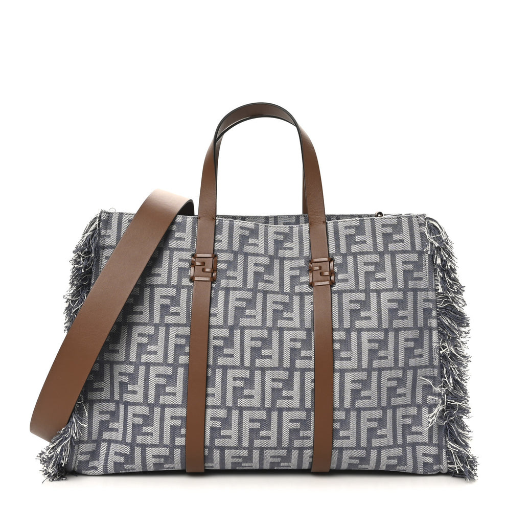 Denim Vitello King F is Fendi FF Embroidered Summer Tote Myrtle Dark Nut
