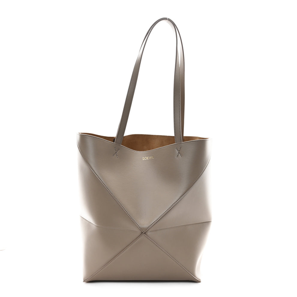 Shiny Calfskin Medium Puzzle Fold Tote Sand