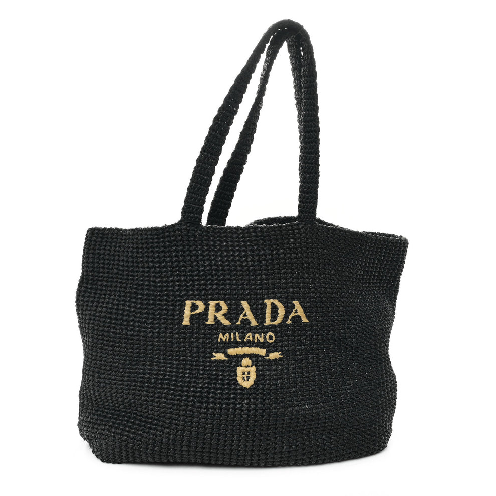 Yarn Raffia Effect Crochet Logo Tote Black