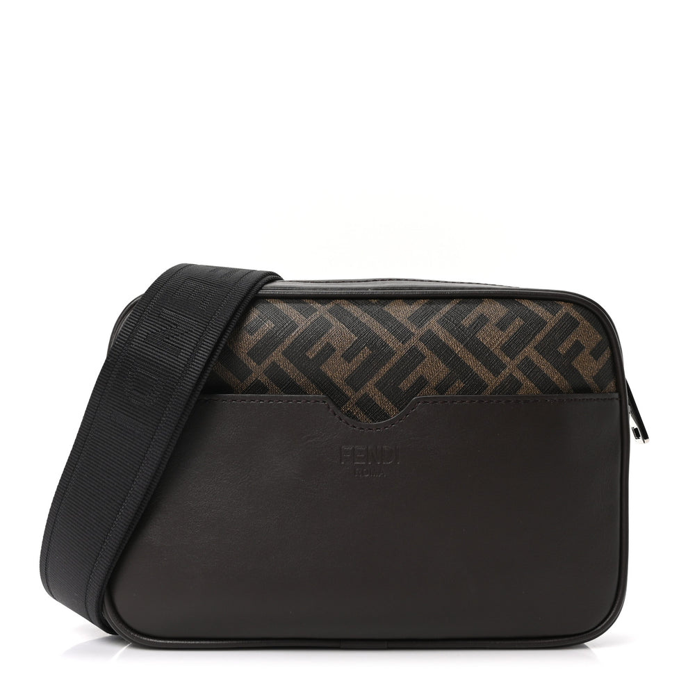 Shiny Glazed Fabric Vitello Cover FF 1974 Logo Medium Camera Case Tobacco Moro Giallo Ebano