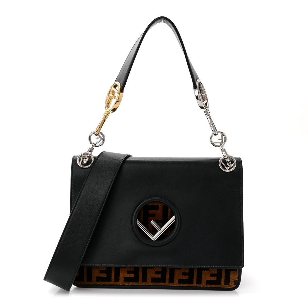 Vitello Century Velvet F is Fendi FF Kan I Shoulder Bag Black Tobacco