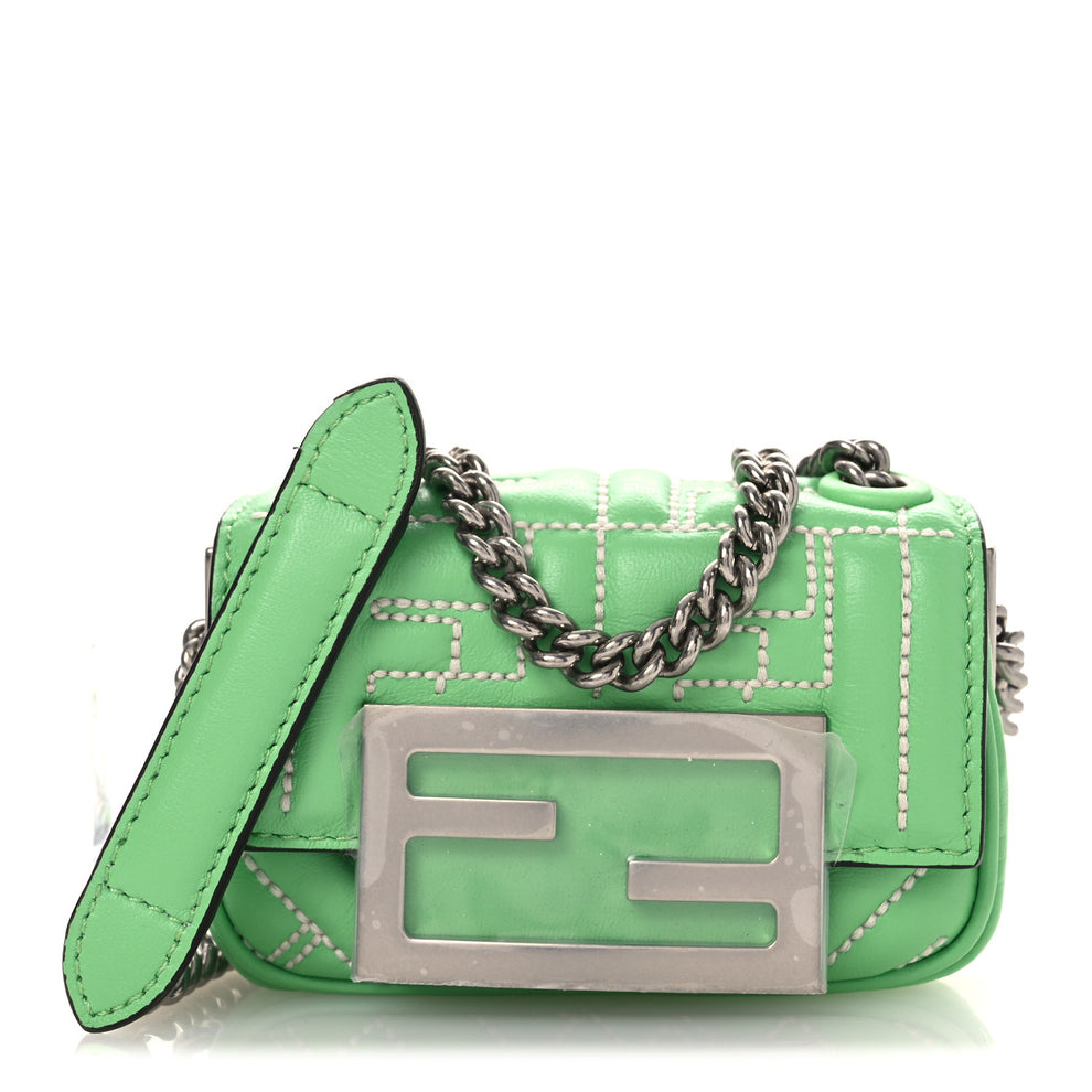 Nappa Matisse FF Embossed Nano Maxi Buckle Baguette Charm Edamame