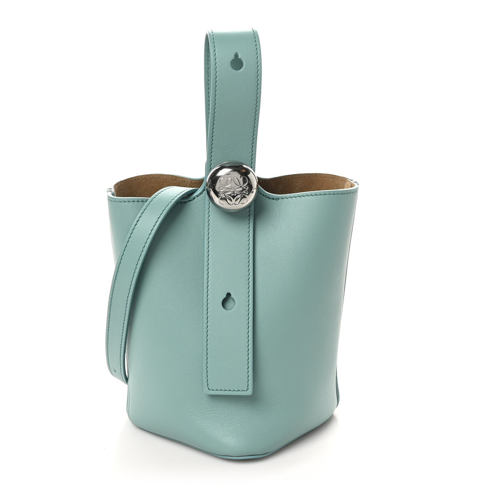 Soft Grained Calfskin Mini Pebble Bucket Bag Water