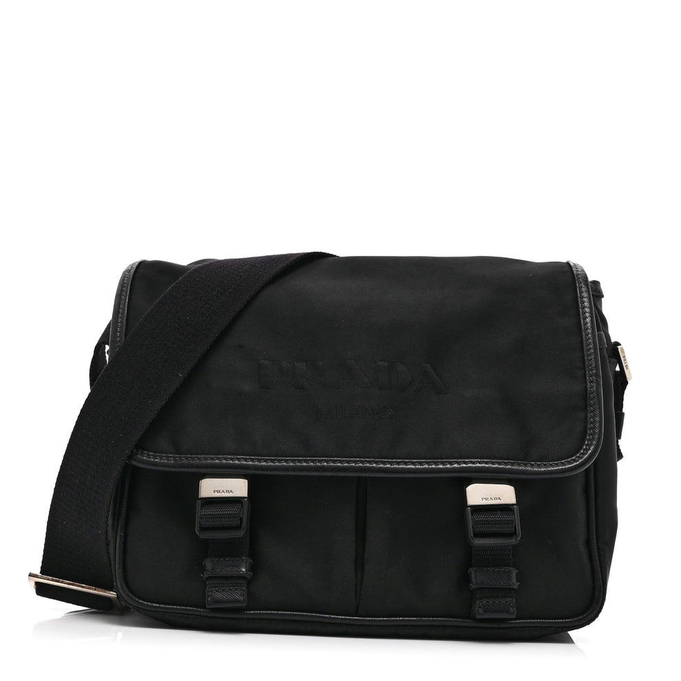 Tessuto Nylon Saffiano Logo Messenger Bag Black
