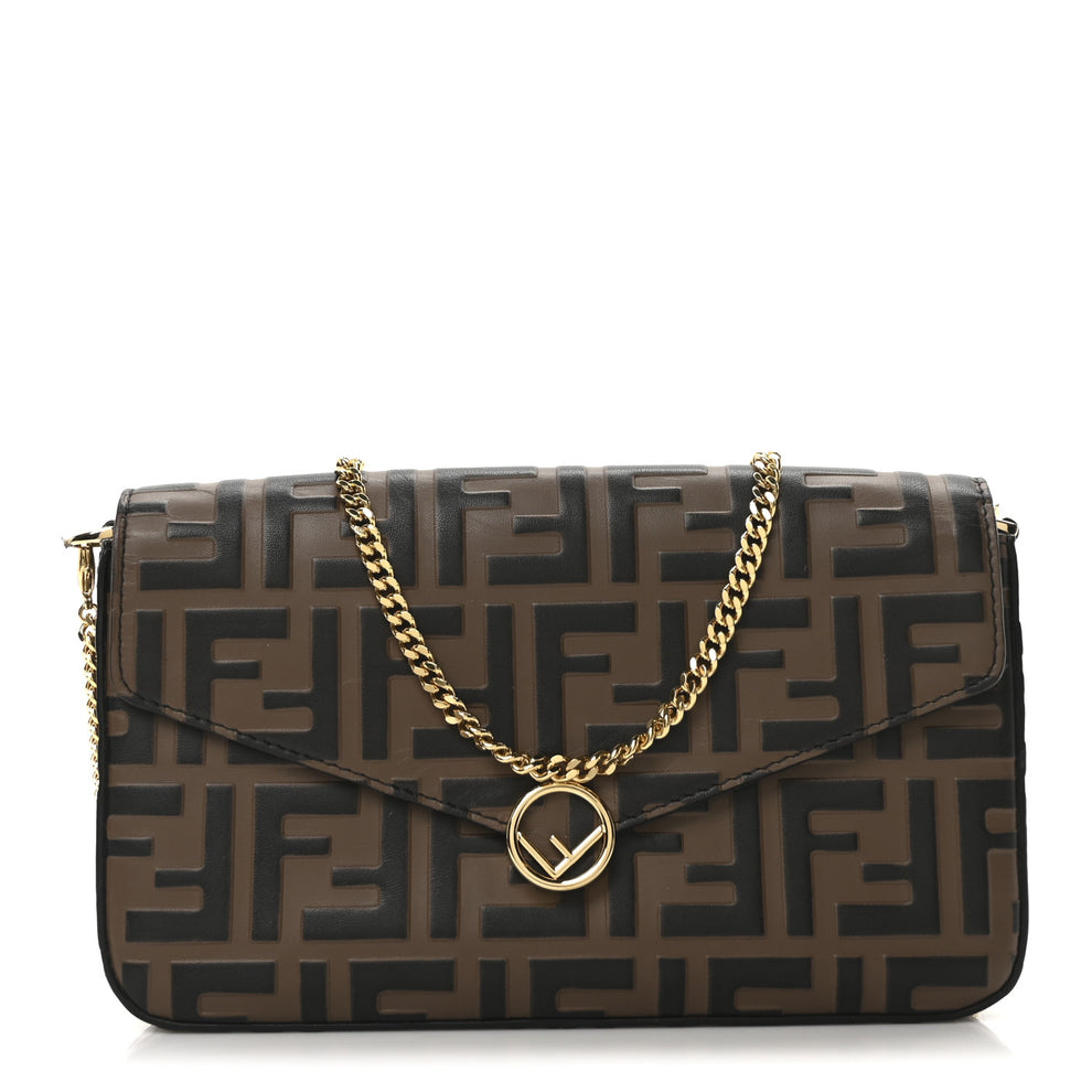 Vitello Soft F is Fendi Bi-Color FF 1974 Embossed Envelope Wallet On Chain with Pouches Maya Black