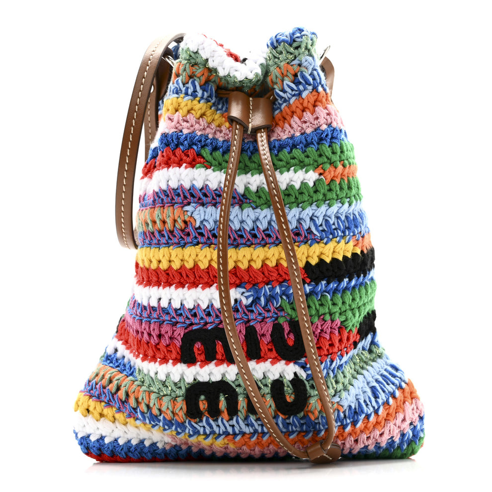 Fabric Crochet Drawstring Pouch Multicolor