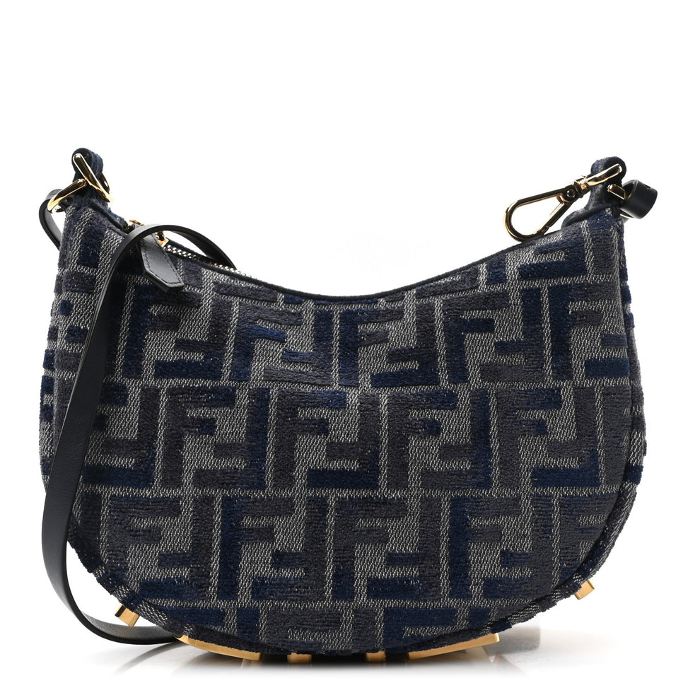 Chenille Vitello Grace FF 1974 Mini Fendigraphy Hobo Bag Blue