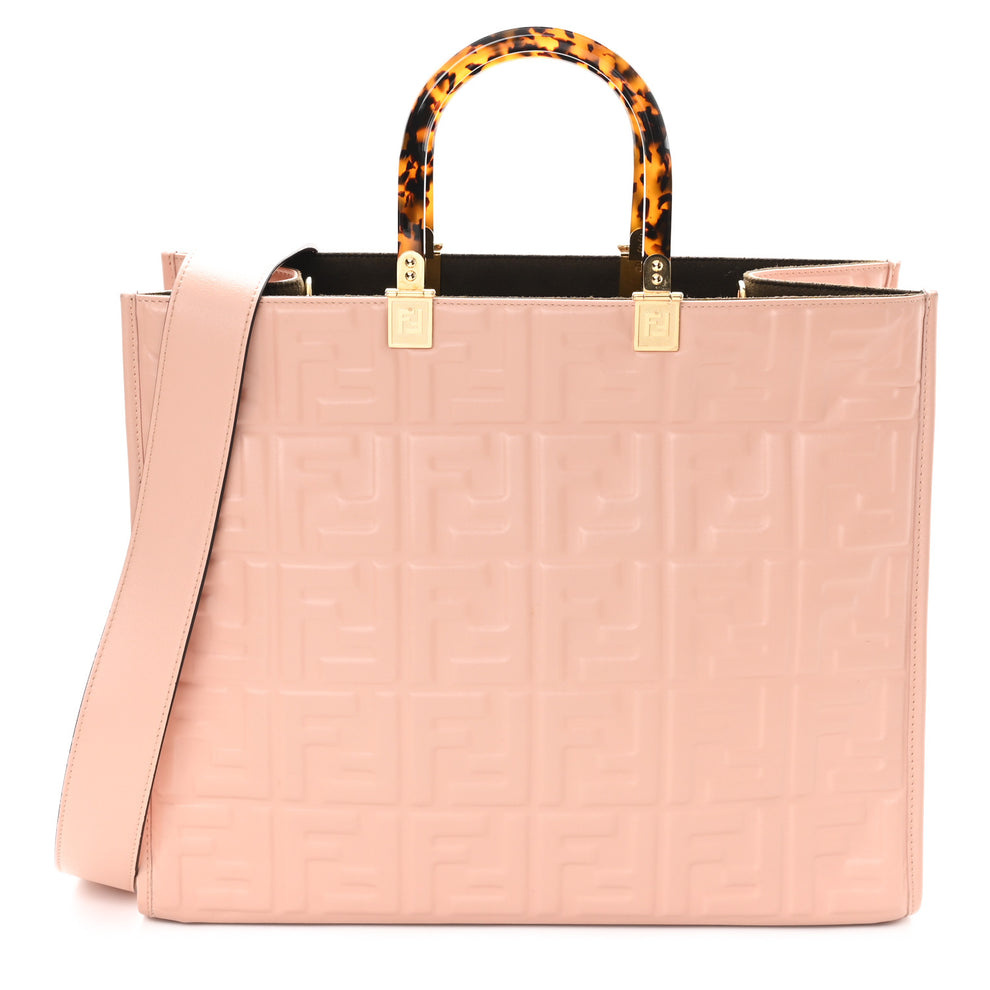 Vitello Plexiglass FF Embossed Medium Fendi Sunshine Shopper Tote Baby Pink