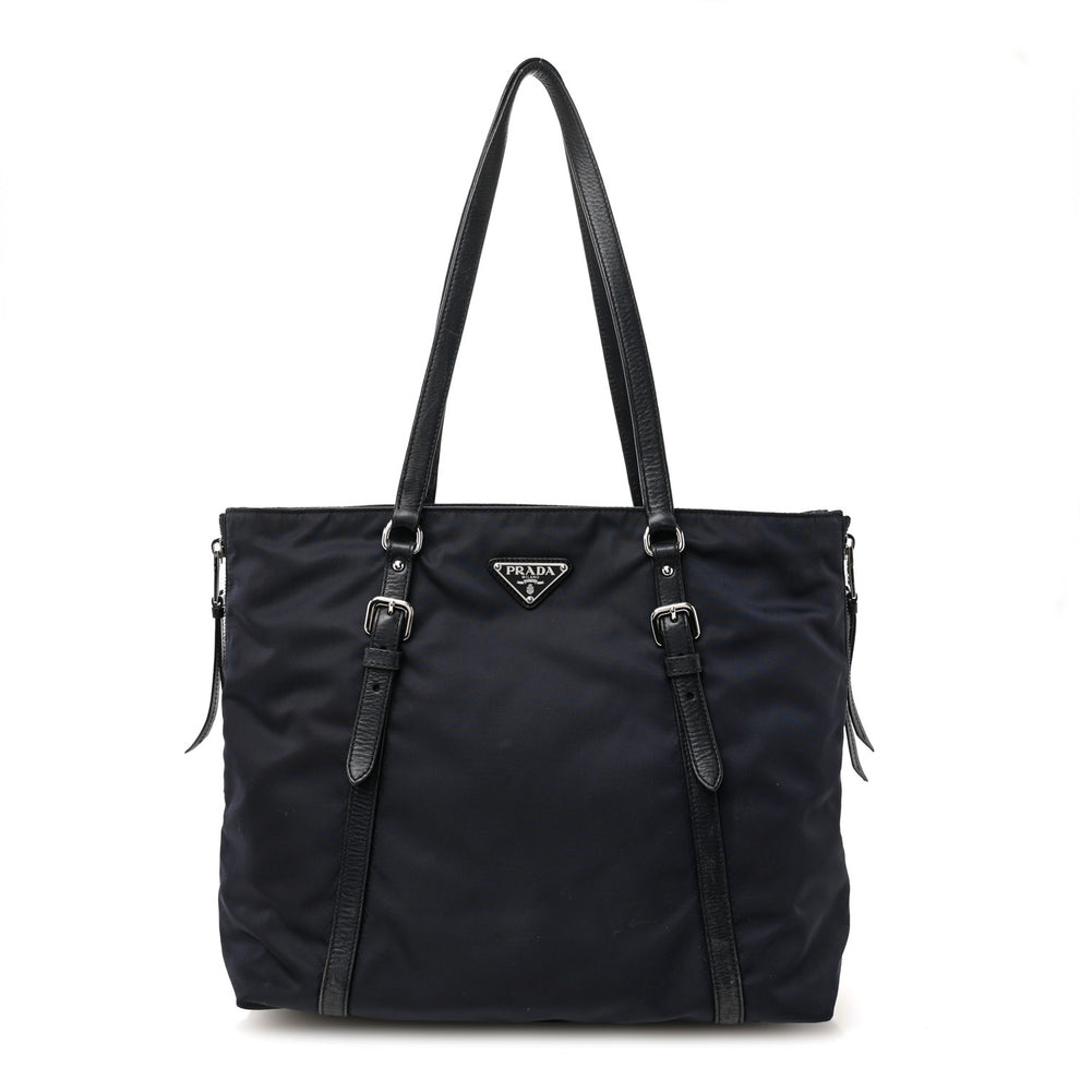 Tessuto Nylon Soft Calfskin Side Zip Tote Bag Bleu