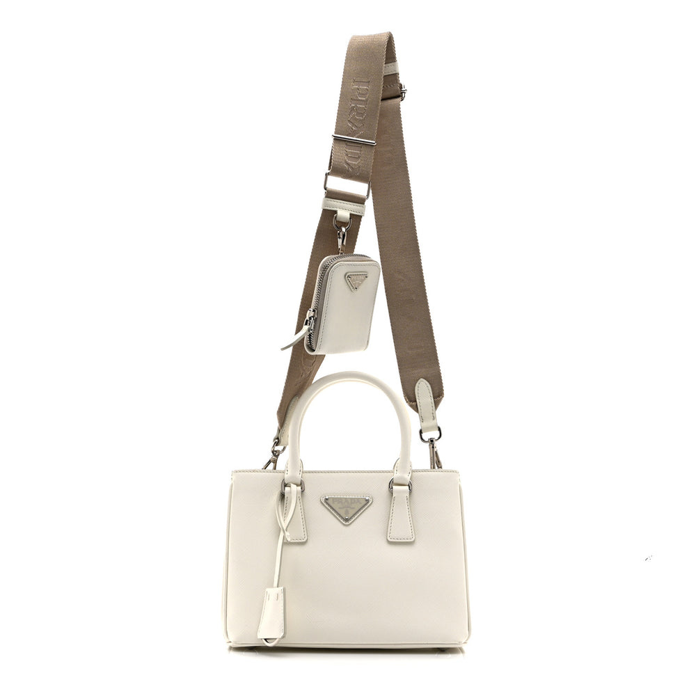 Saffiano Lux Micro Galleria Shoulder Bag Talco