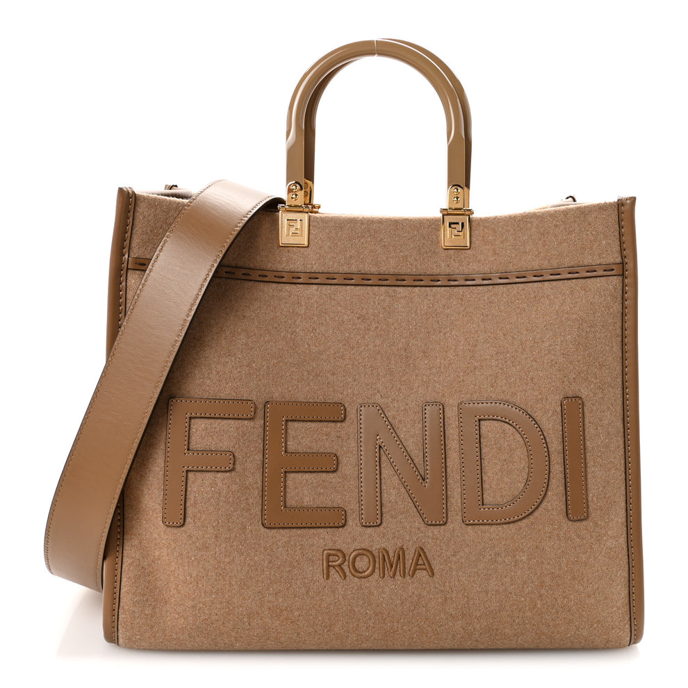 Flannel Vitello King Wool Plexiglass FF Logo Embroidered Medium Fendi Sunshine Shopper Tote Brown