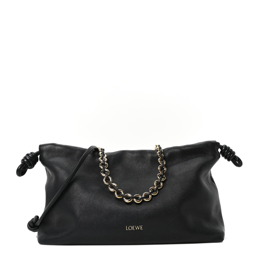 Mellow Nappa Medium Donut Chain Flamenco Knot Clutch Black