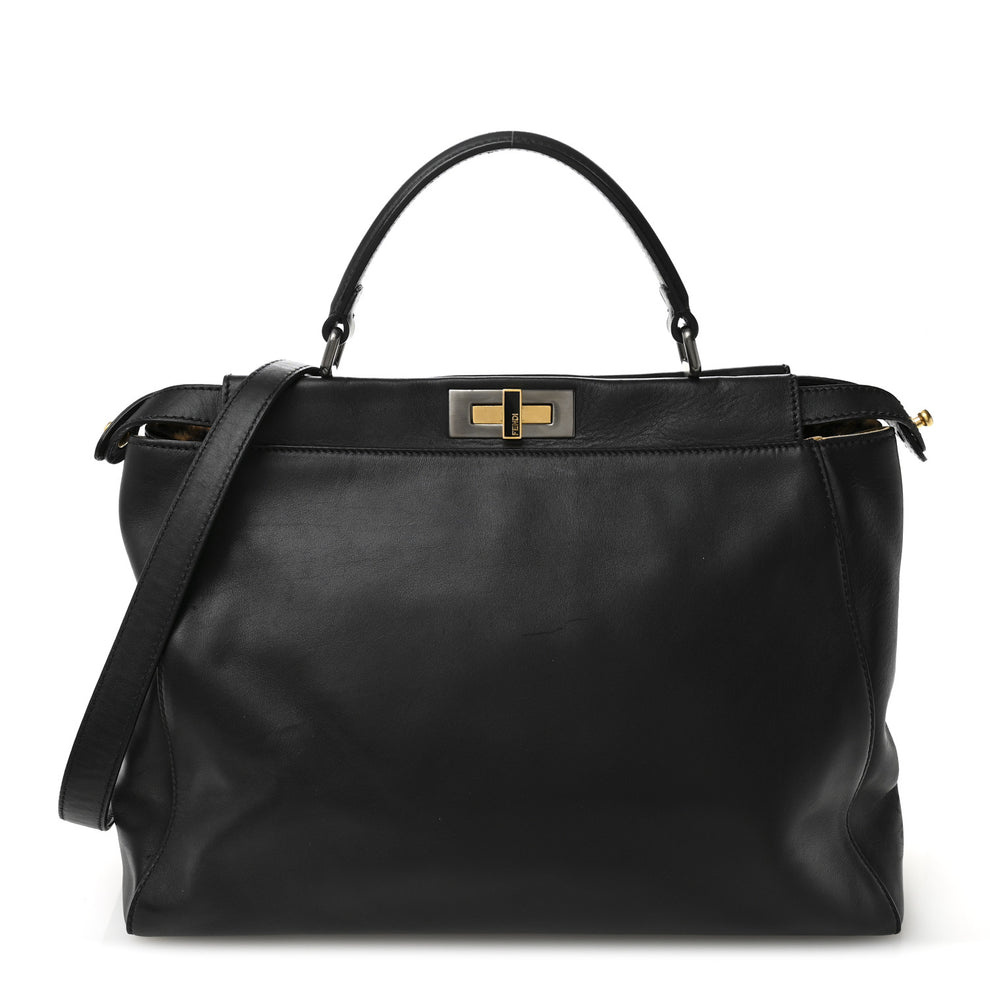 Calfskin Calf Hair Leopard Print Large Peekaboo Iconic Satchel Black