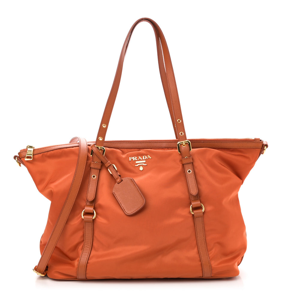 Tessuto Nylon Saffiano Tote Papaya