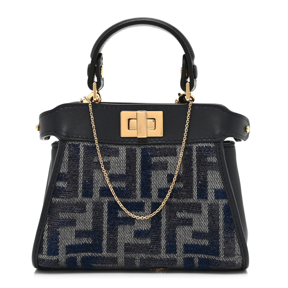 Chenille Calfskin Nano Peekaboo Satchel Grigio Blue Notte