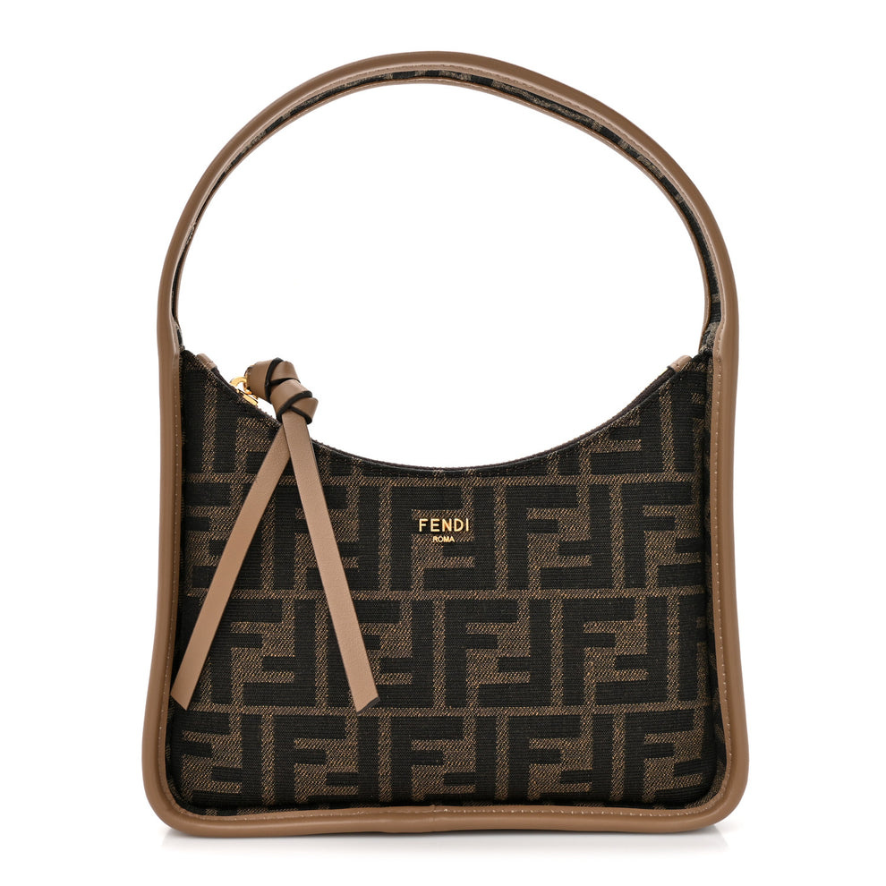 Fabric Jacquard Vitello Grace FF 1974 Mini Fendessence Shoulder Bag Tobacco Moro Ebano