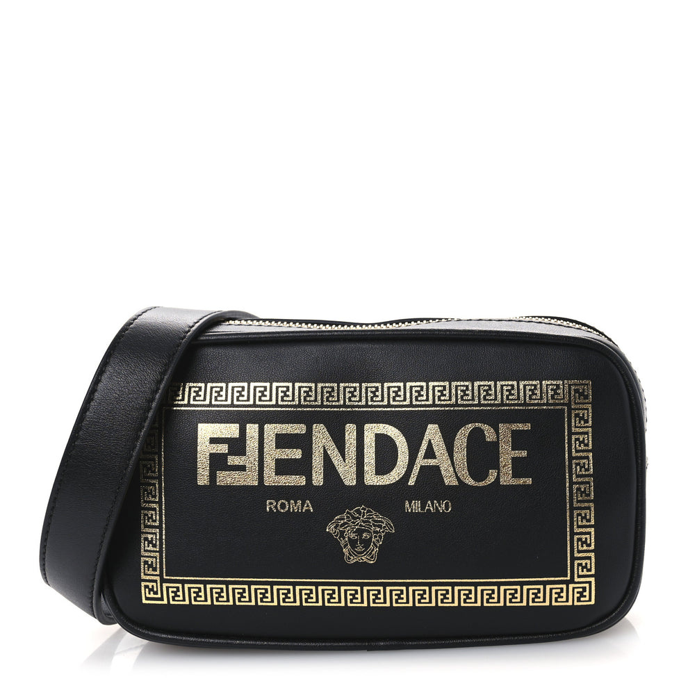 X VERSACE Vitello Cover Fendace Medusa Small Camera Case Black Gold