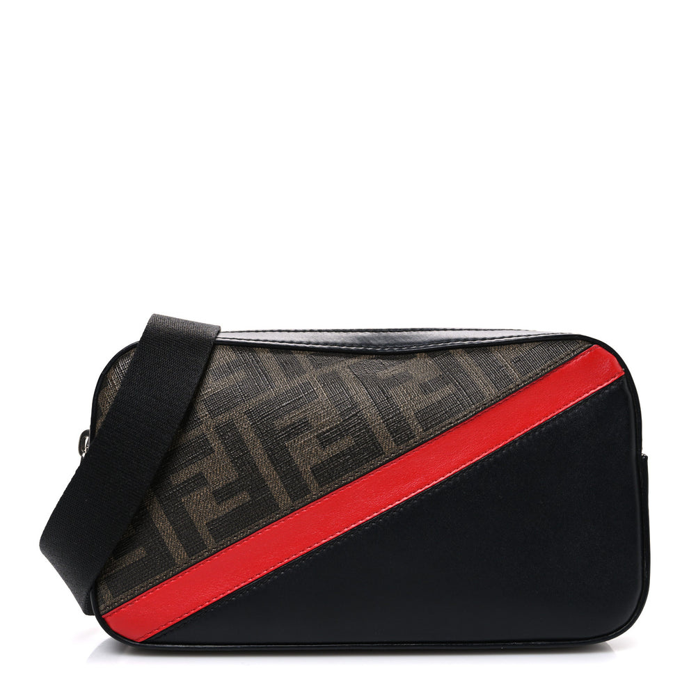 Glazed Fabric Vitello Liberty FF 1974 Diagonal Small Camera Case Tobacco Rosso Black