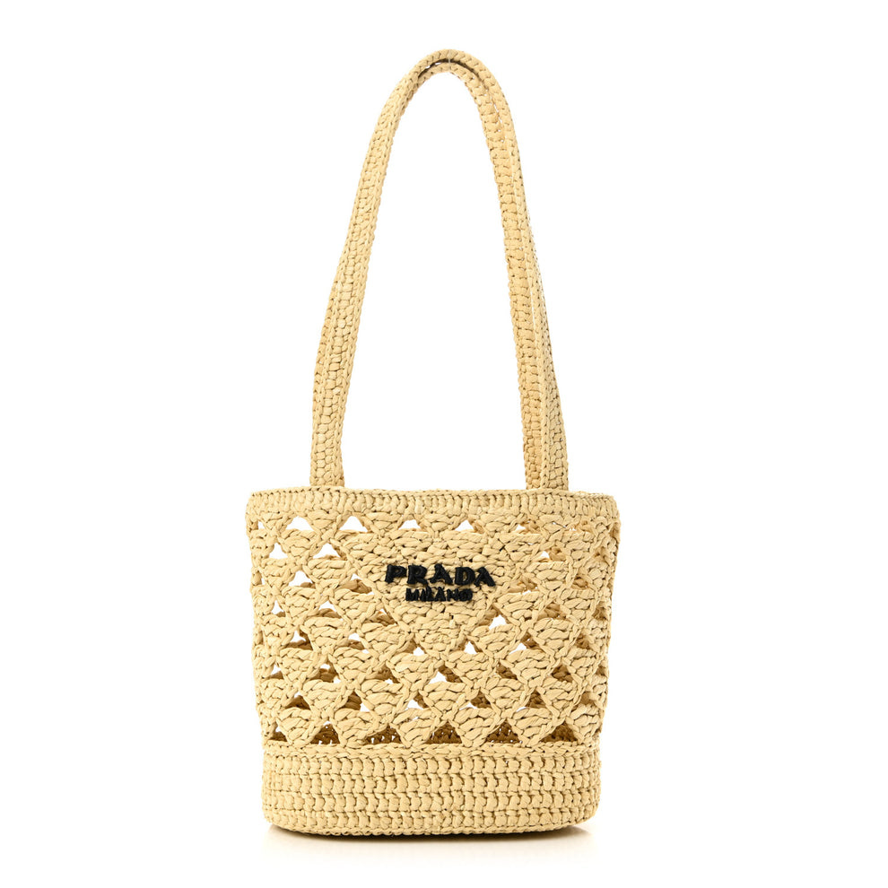 Yarn Raffia Effect Embroidered Mini Logo Tote Naturale