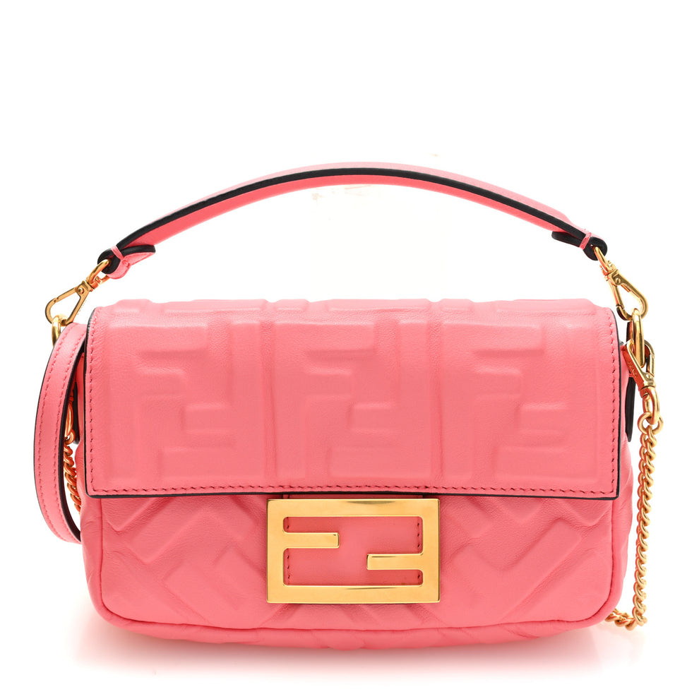 Nappa FF 1974 Embossed Mini Baguette Pink Dalia