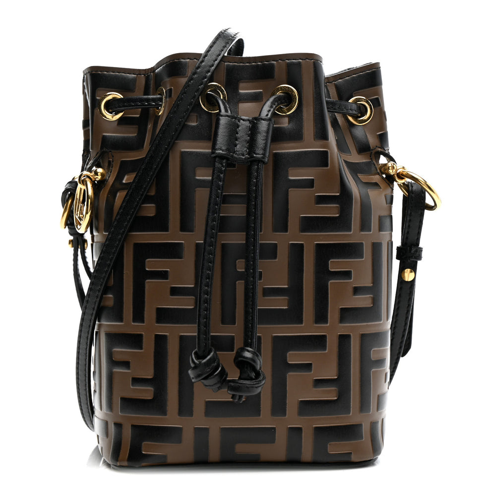 Vitello Liberty F is Fendi Bi-Color FF 1974 Embossed Mini Mon Tresor Bucket Bag Maya Black