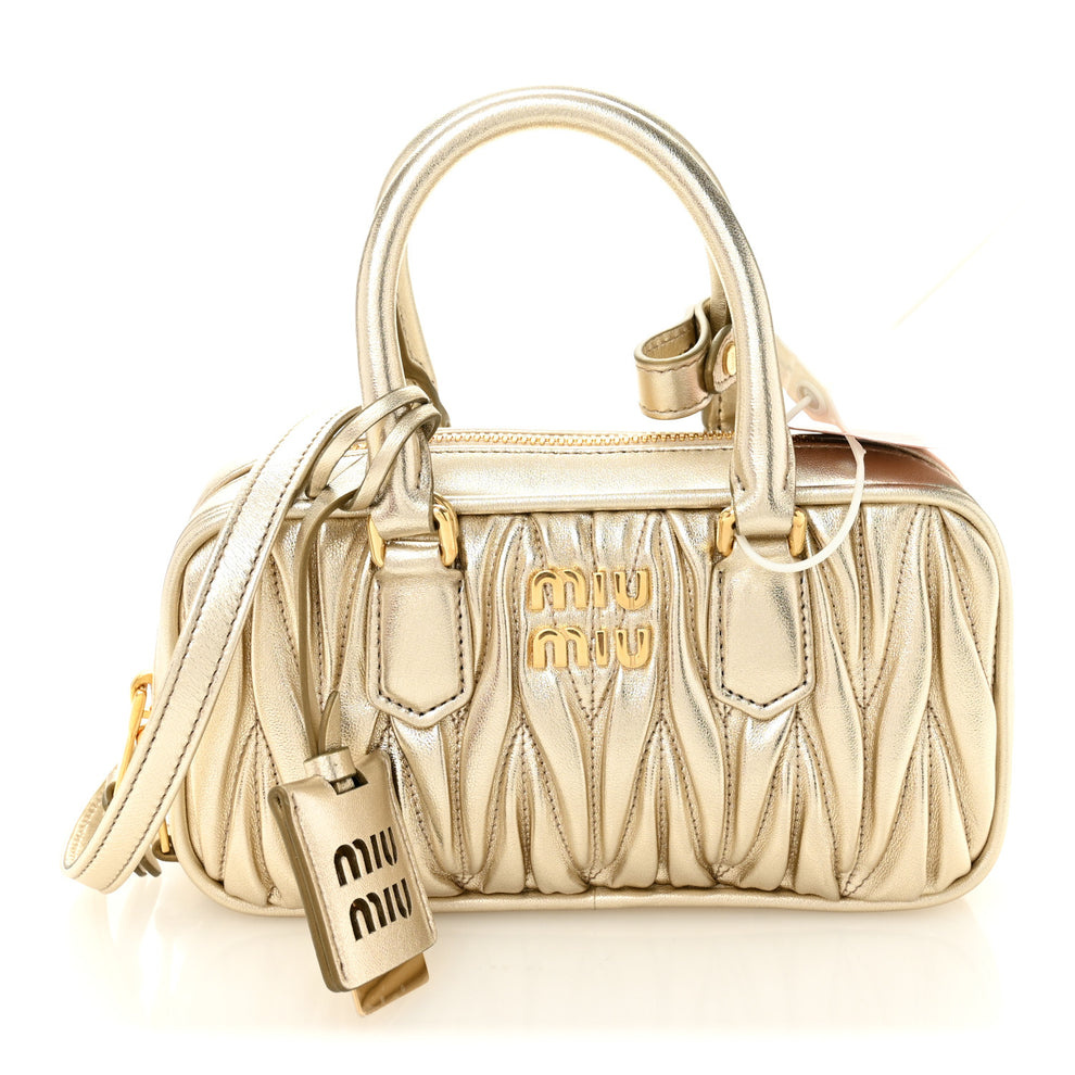 Metallic Nappa Matelasse Mini Arcadie Top Handle Bag Pirite