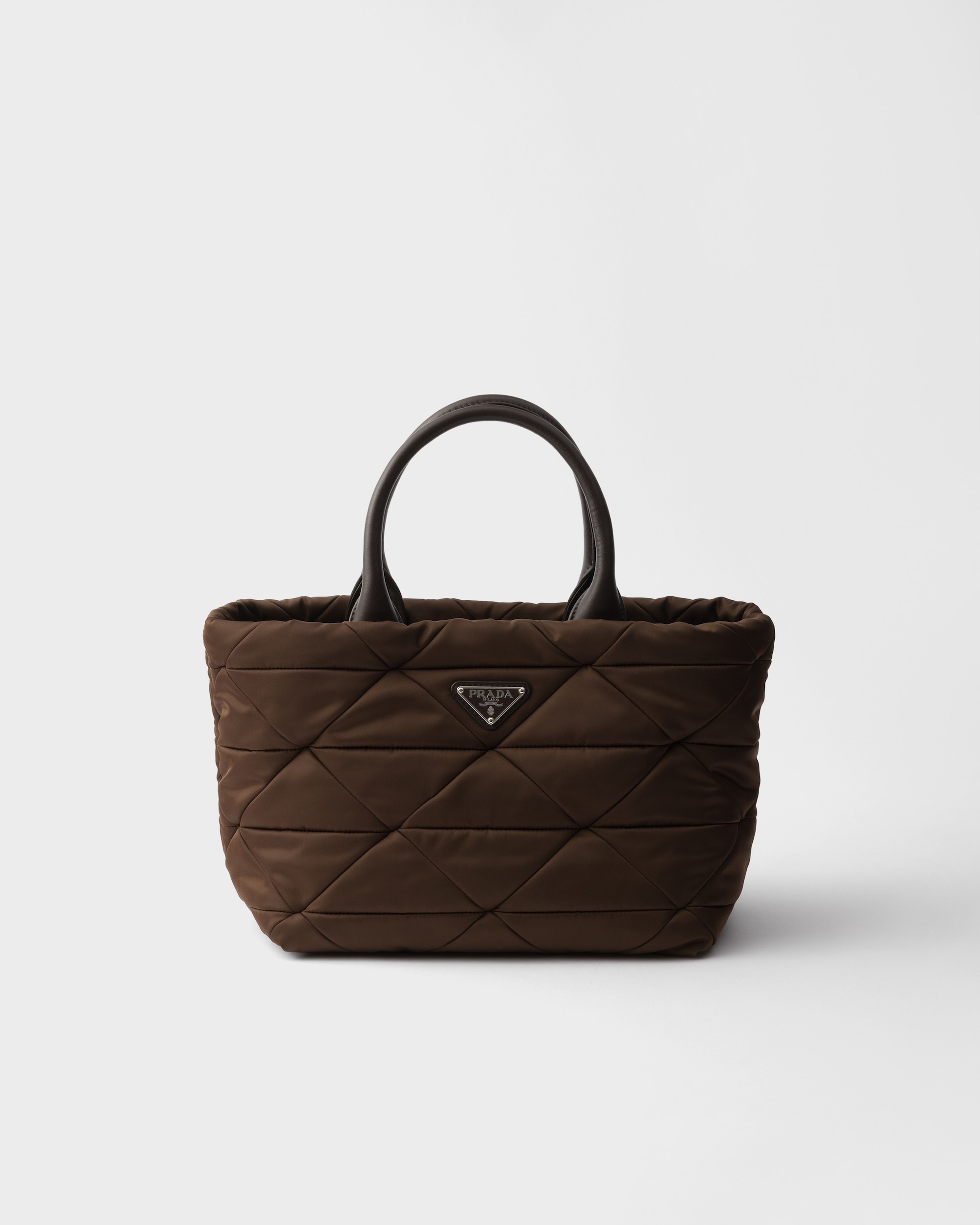 Medium padded Re-Nylon and leather tote bag