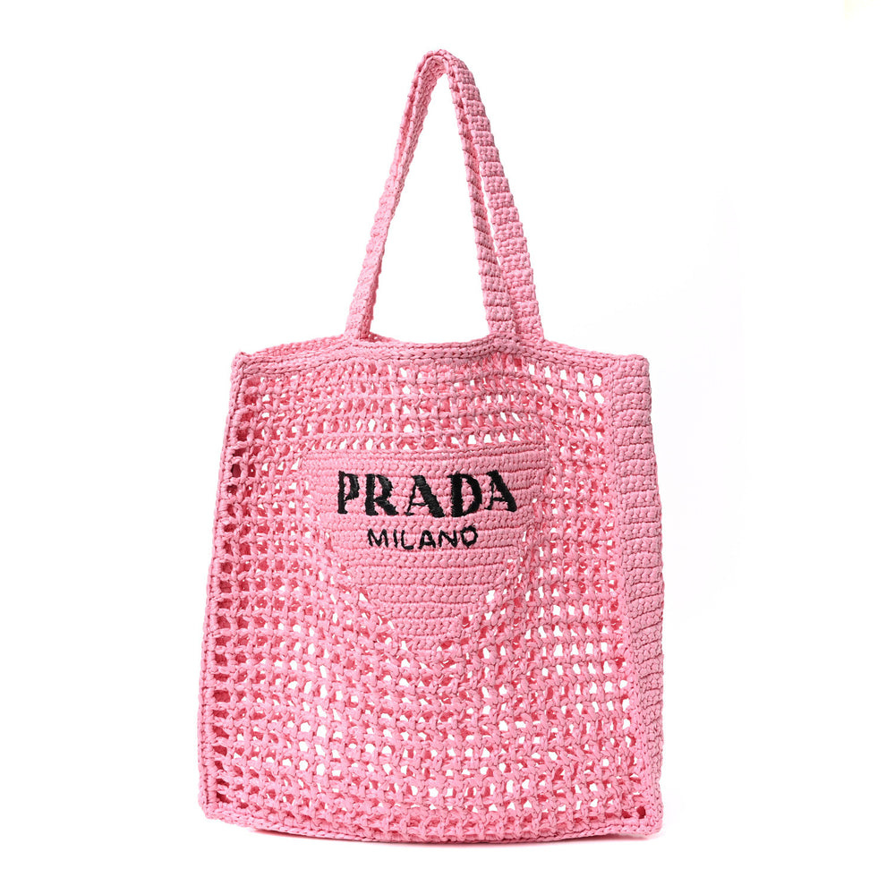 Yarn Raffia Effect Crochet Logo Embroidered Tote Bag Petalo