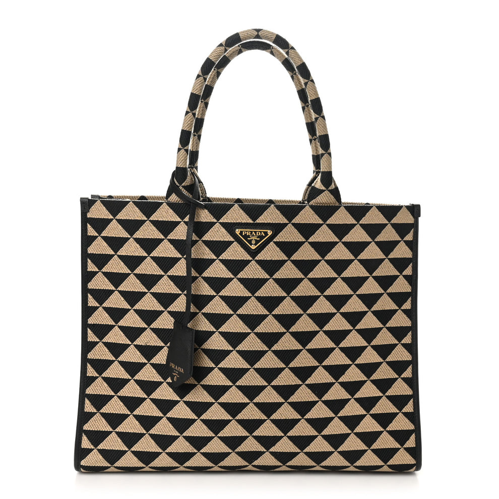 Jacquard Saffiano Triangolo Symbole Embroidered Large Tote Black Corda