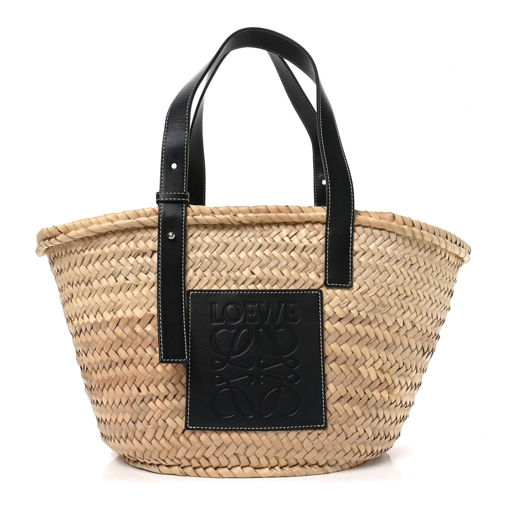 Raffia Basket Tote Bag Natural Black