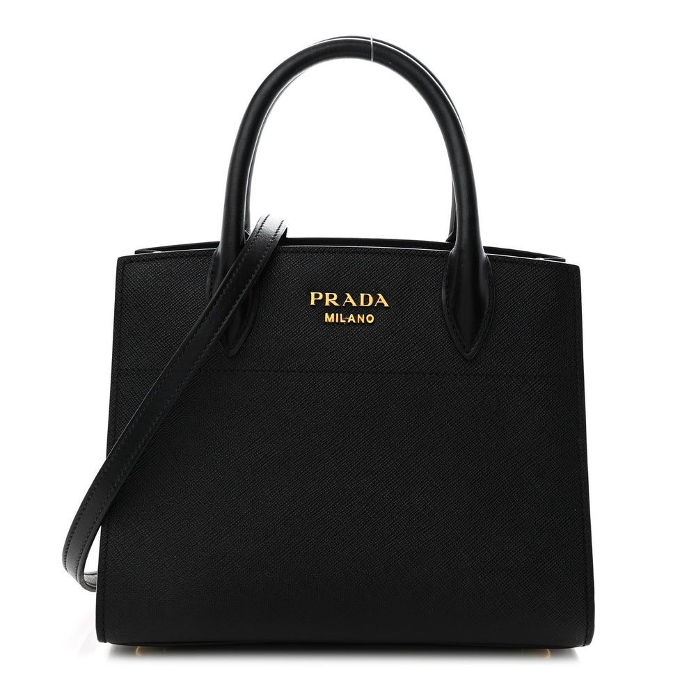 Saffiano City Calfskin Mini Bibliothèque Top Handle Black White