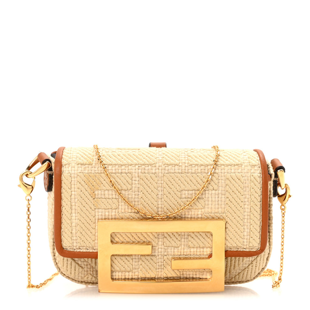 Raffia Vitello King Lucido FF Embroidered Nano Maxi Buckle Baguette Charm Alchemy Brandy