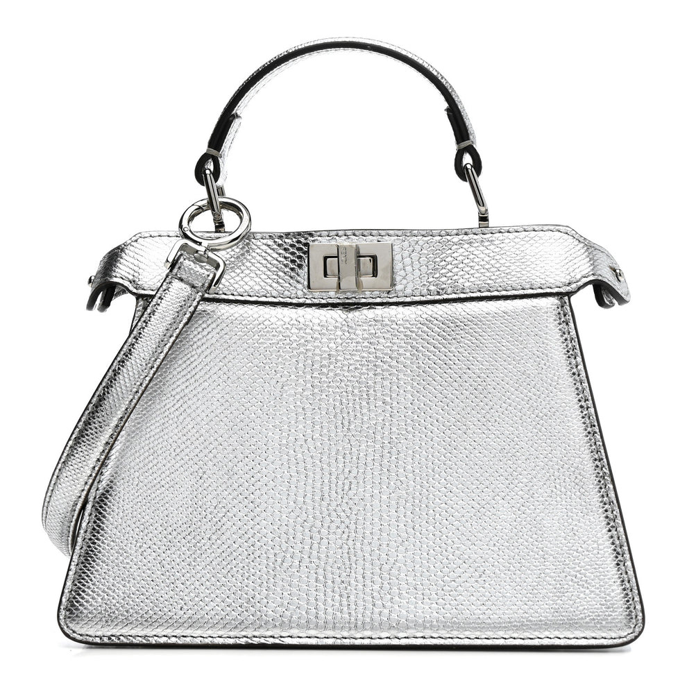 Metallic Karung Petite Peekaboo I SEE U Satchel Argento