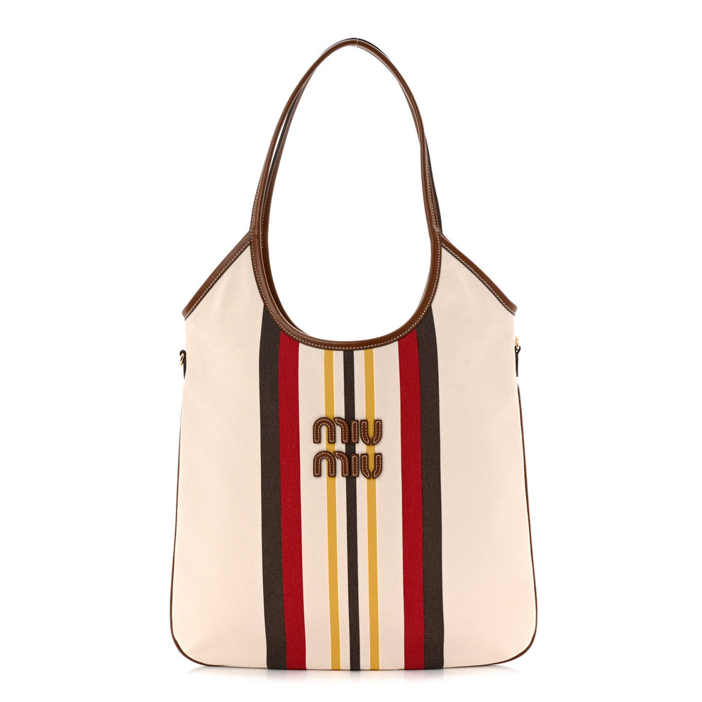 Canvas Calfskin Striped Ivy Beige Naturale Moro