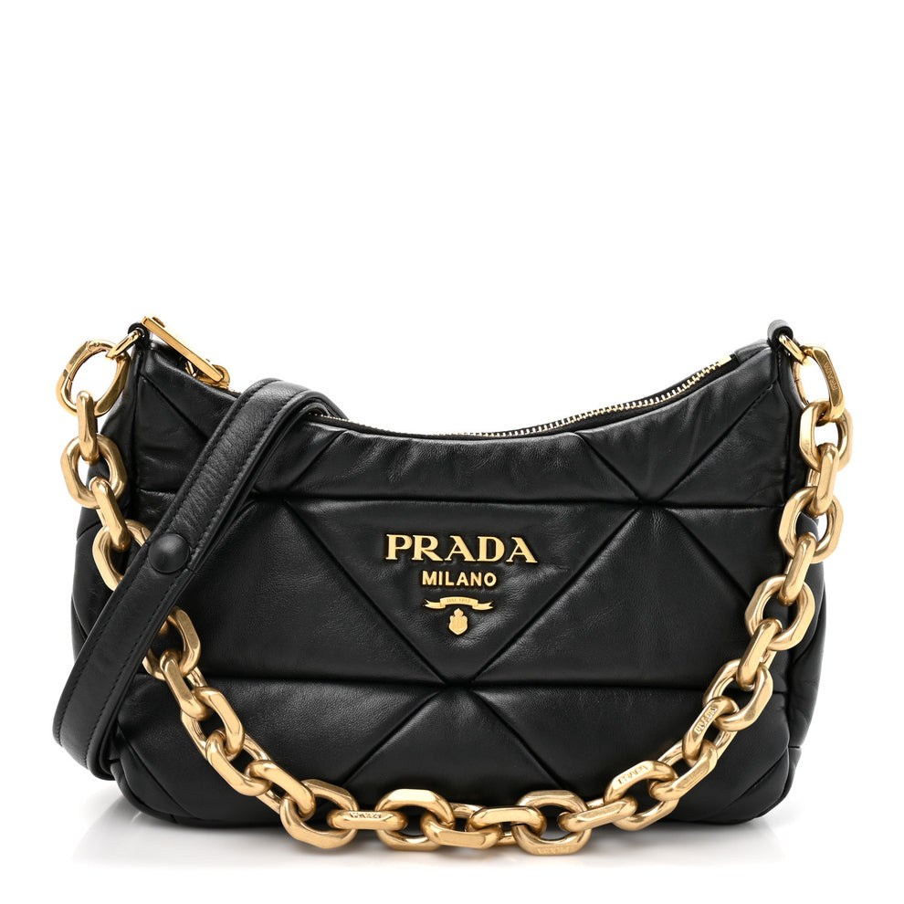 Nappa Triangle Quilted Patchwork System Bag Black