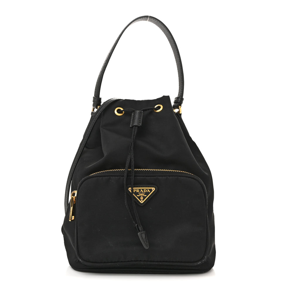Saffiano Tessuto Nylon Mini Bucket Crossbody Bag Black