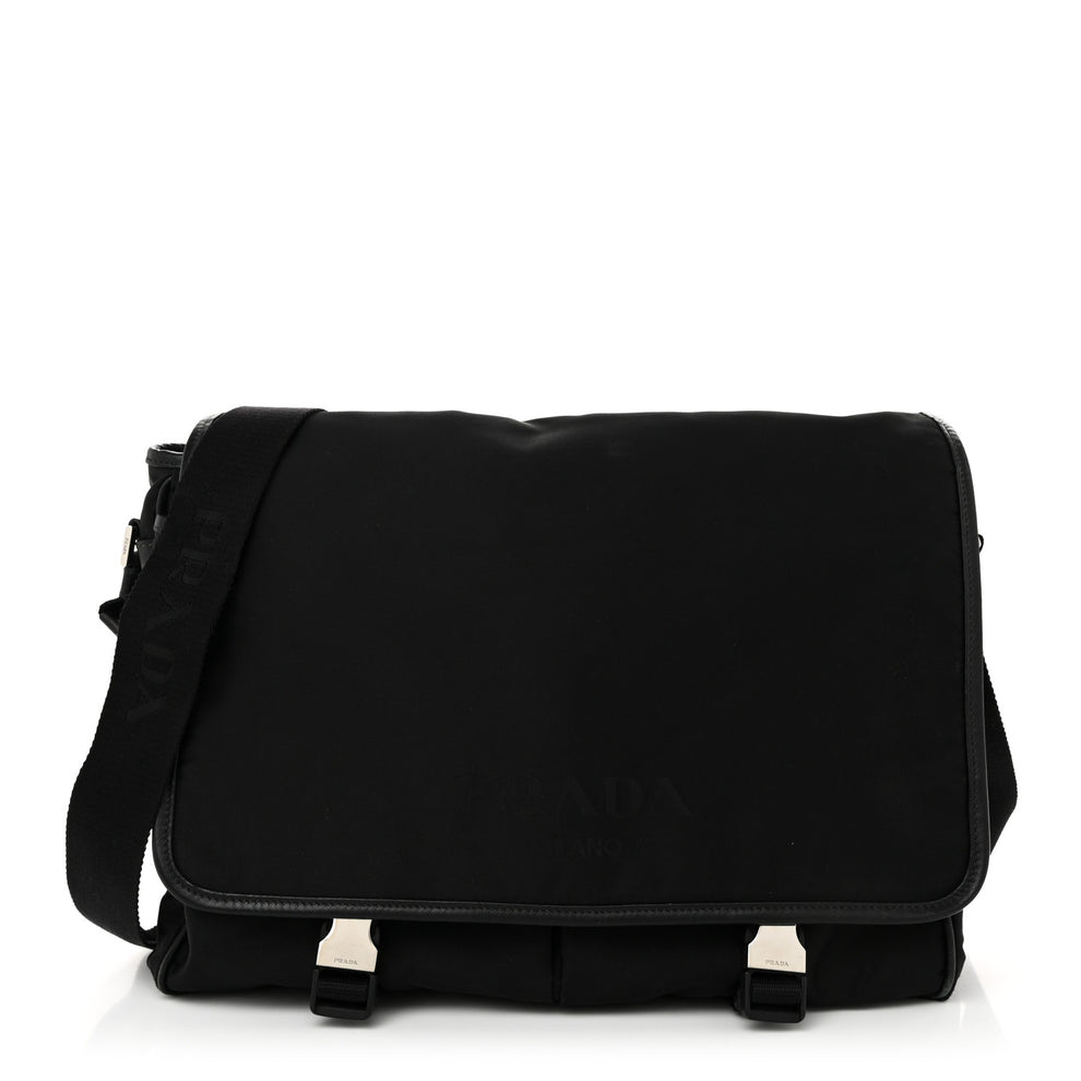 Tessuto Nylon Saffiano Logo Messenger Bag Black