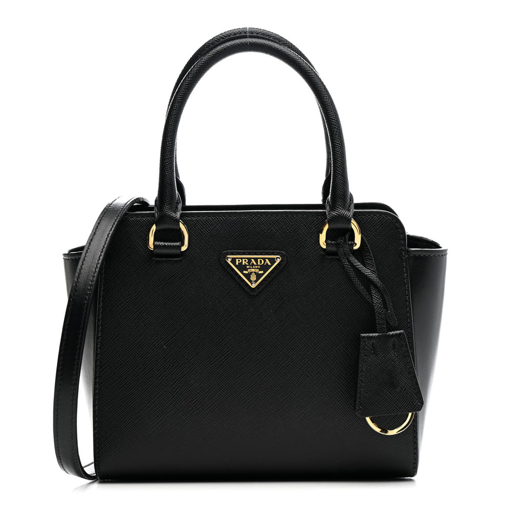 Saffiano Soft Calfskin Mini Zippered Crossbody Tote Black
