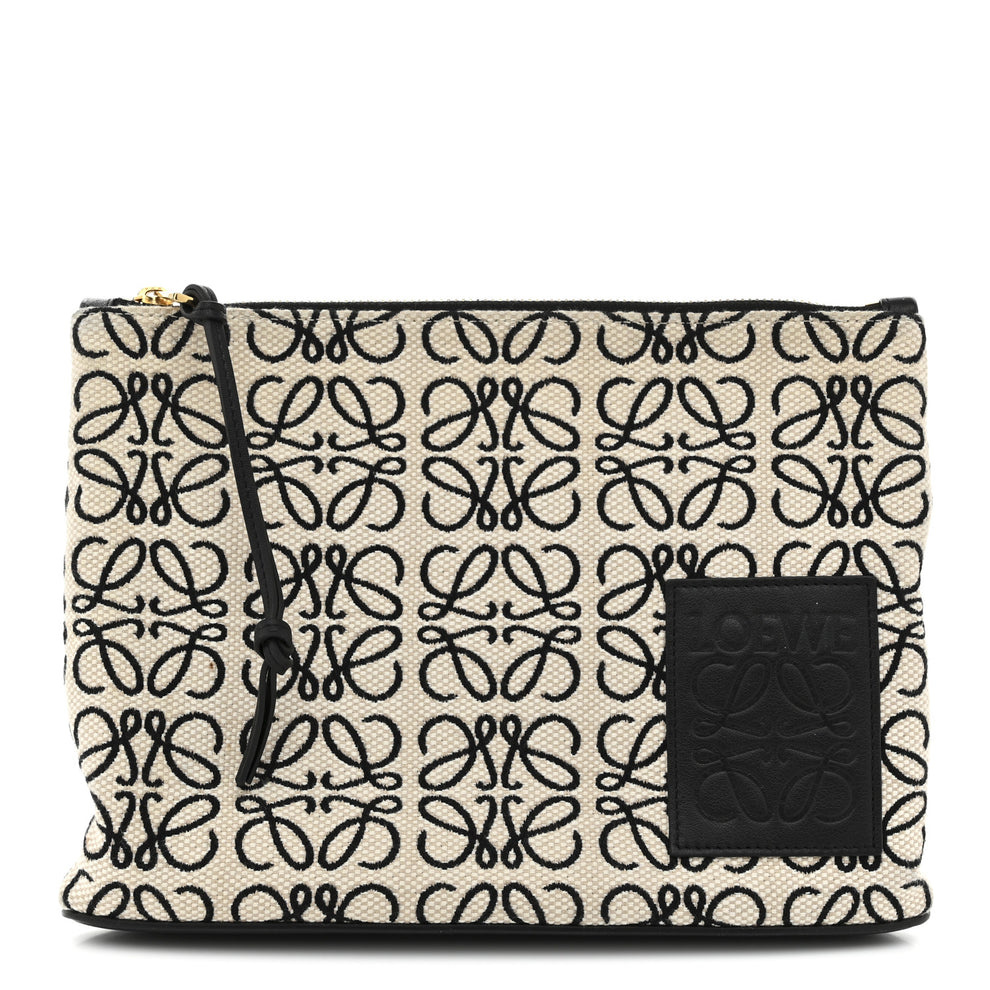 Jacquard Anagram Calfskin Pouch Ecru Black