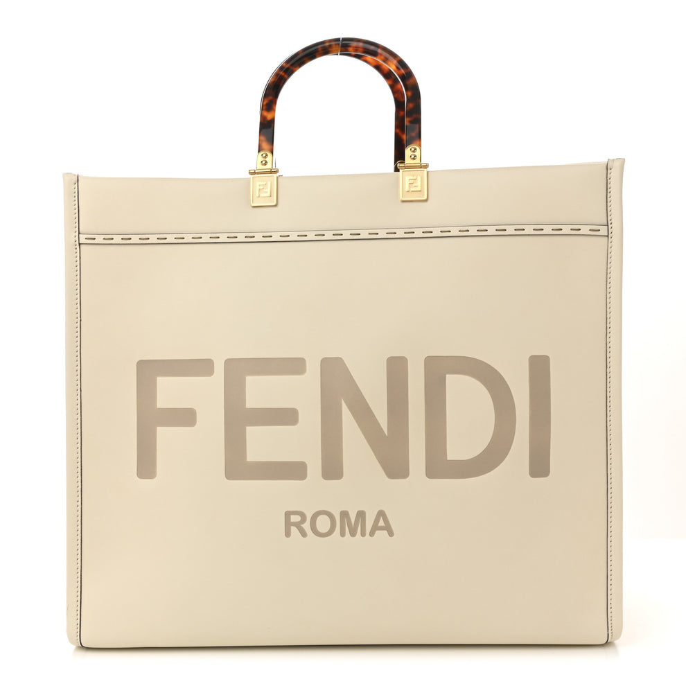 Vitello King Plexiglass Logo Embossed Large Fendi Sunshine Shopper Tote White Ice